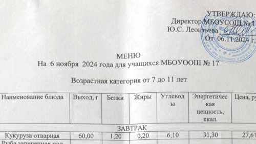 Меню 7-18 лет, 6 ноября 2024 года