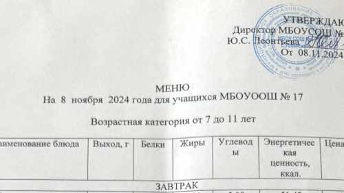 Меню 7-18 лет, 8 ноября 2024 года