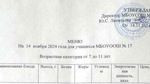 Меню 7-18 лет, 14 ноября 2024 года